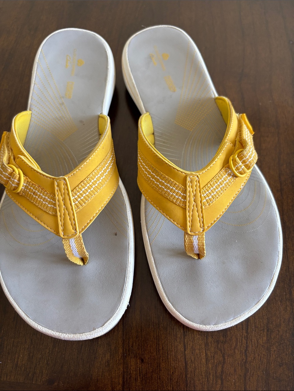 Clarks Yellow Thong Sandals with Adjustable Strap